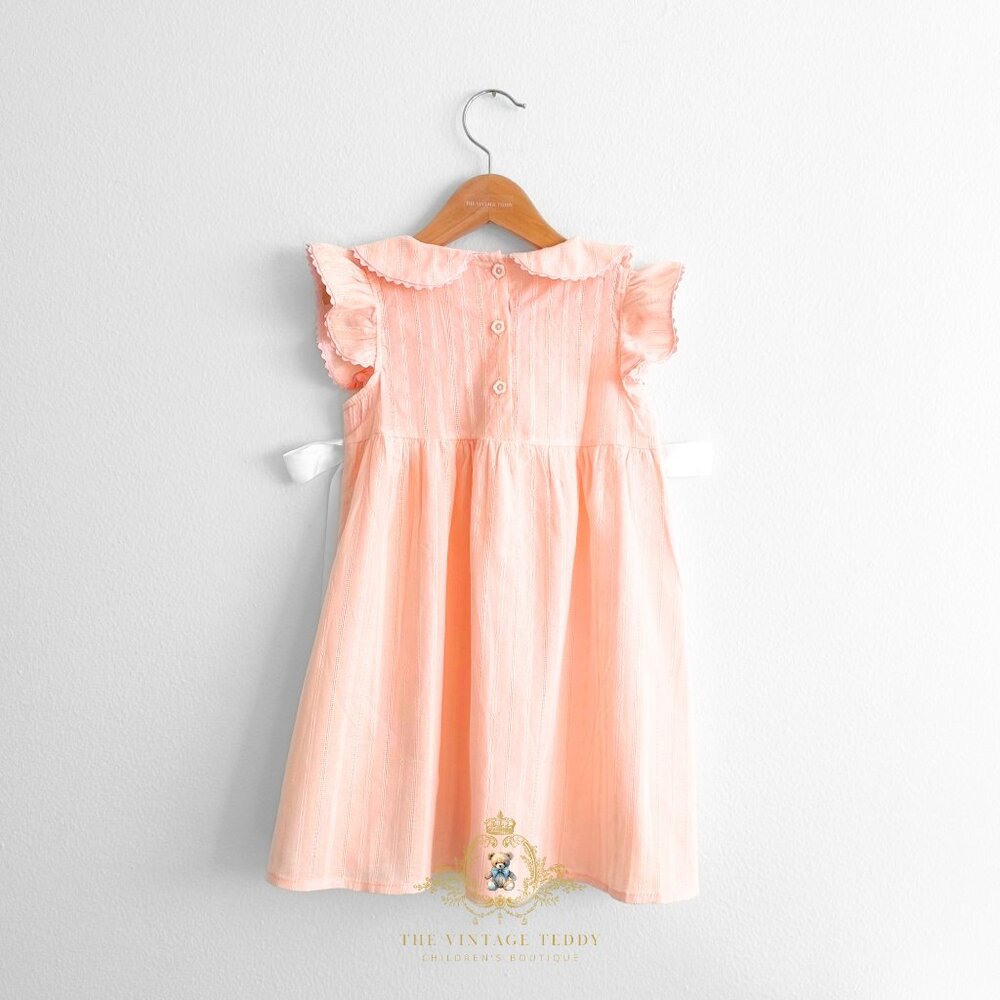 NWT Pretty Girls Embroidered Dress Happy Birthday Cake & Balloons Peach 18-24M - Picture 2 of 3